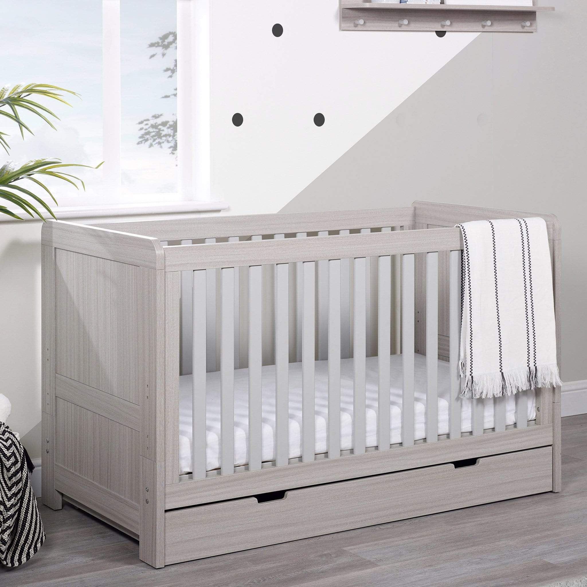 Ickle Bubba Pembrey Cot Bed, Under Drawer and Changing Unit Ash Grey Cot Beds