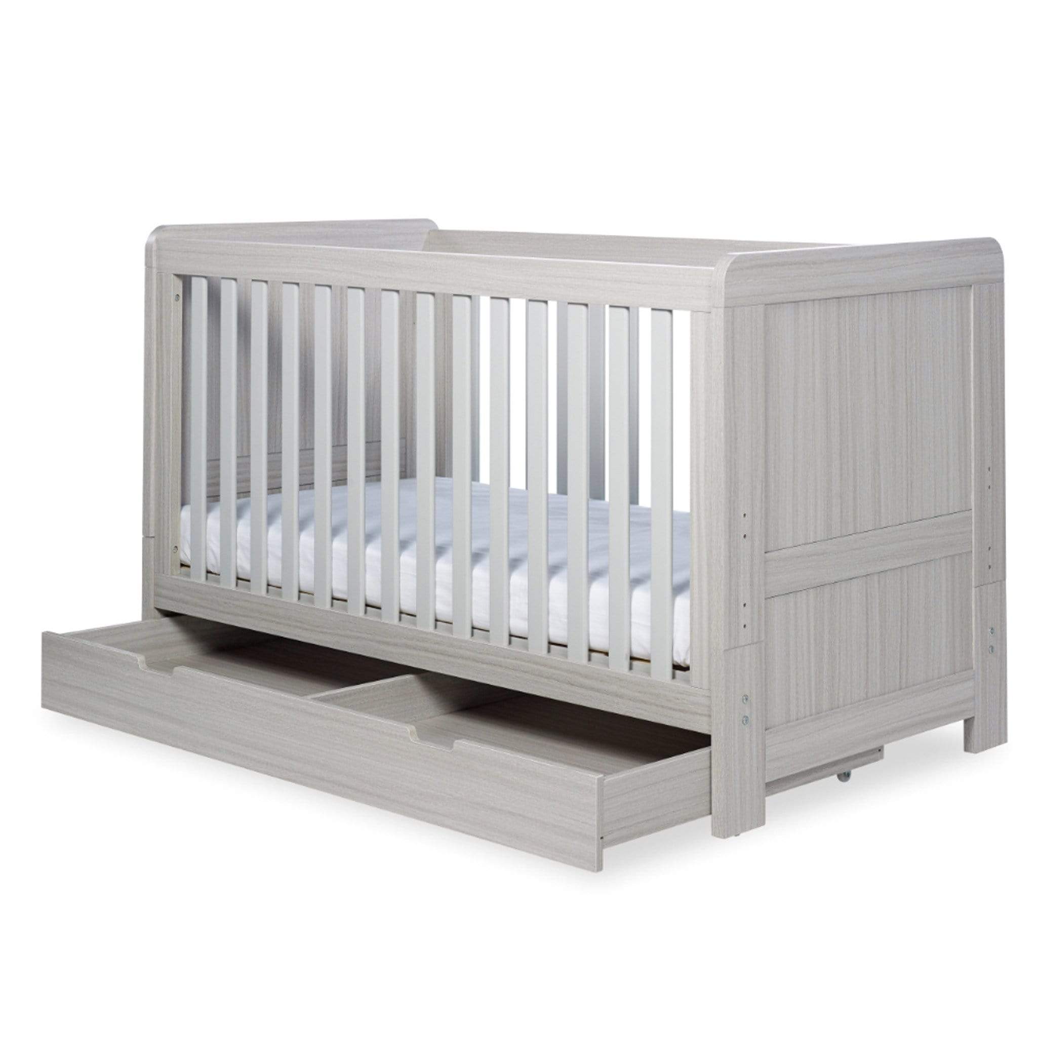 Ickle Bubba Pembrey Cot Bed, Under Drawer and Changing Unit Ash Grey Cot Beds