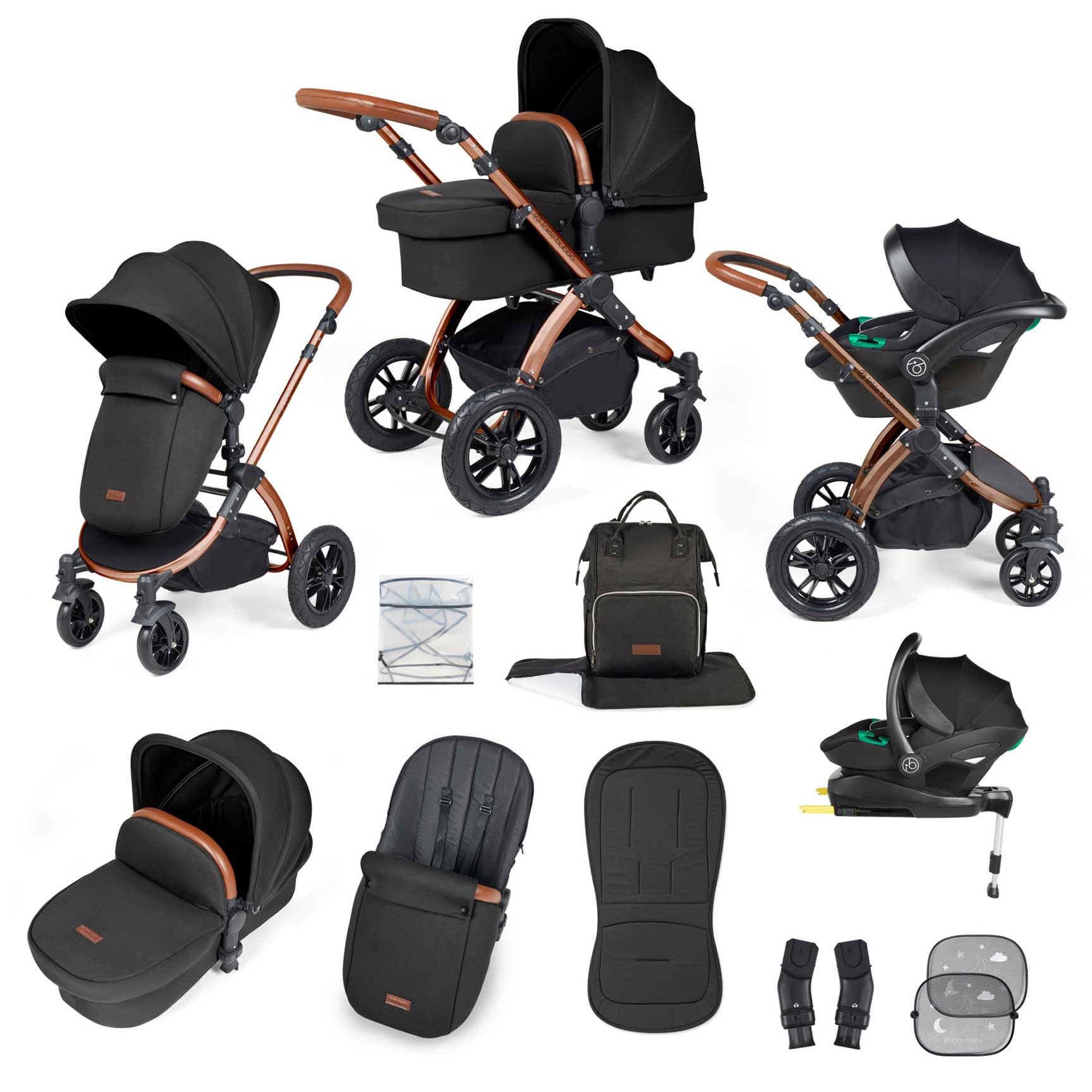 Ickle Bubba Stomp Luxe All-in-One Travel System with Isofix Base in Bronze/Midnight/Tan 10-011-300-021 5056515026603