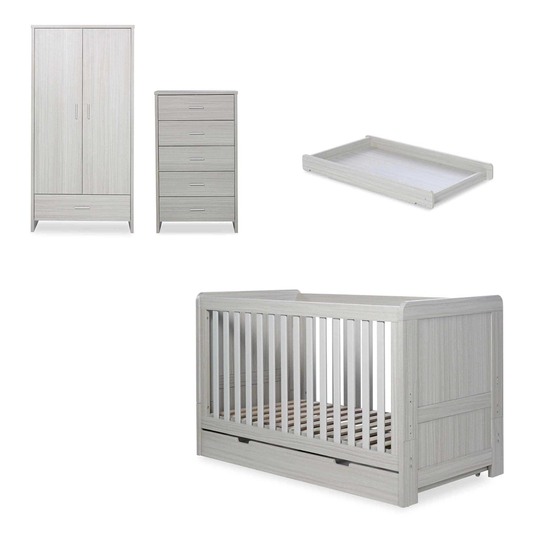 Ickle Bubba Pembrey 4 Piece Furniture Set and Under Drawer Ash Grey Nursery Room Sets