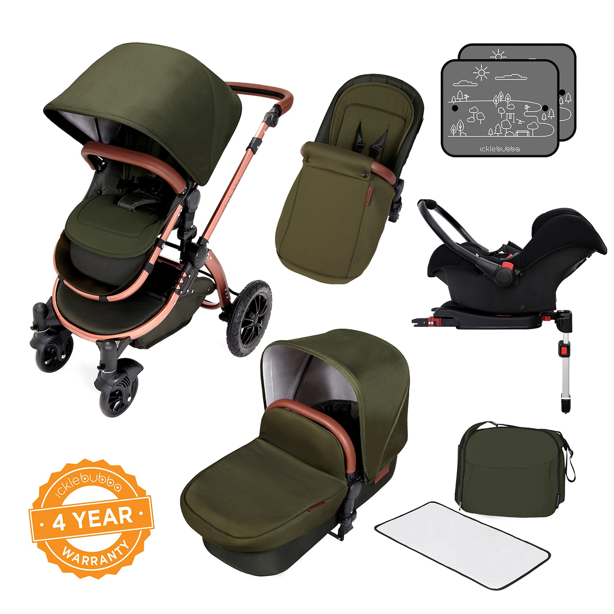 Ickle Bubba Stomp V4 Galaxy Travel System with ISOFIX Base Bronze/Woodland Pushchairs & Buggies 10-004-200-022 0709016518713