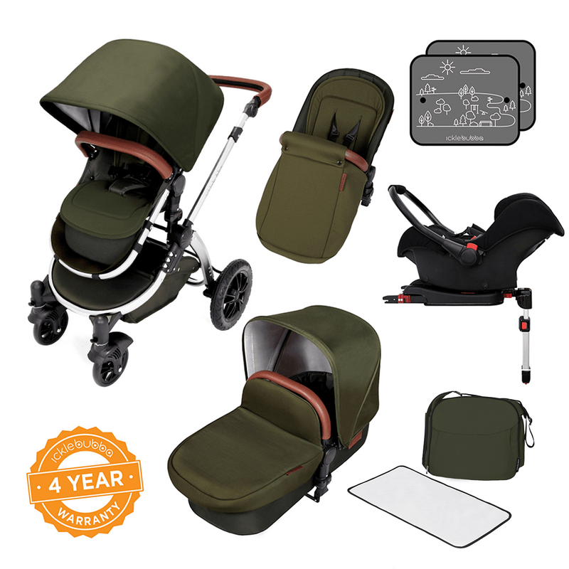 Ickle Bubba Stomp V4 Galaxy Travel System with ISOFIX Base Chrome/Woodland Pushchairs & Buggies 10-004-200-029 0709016518713