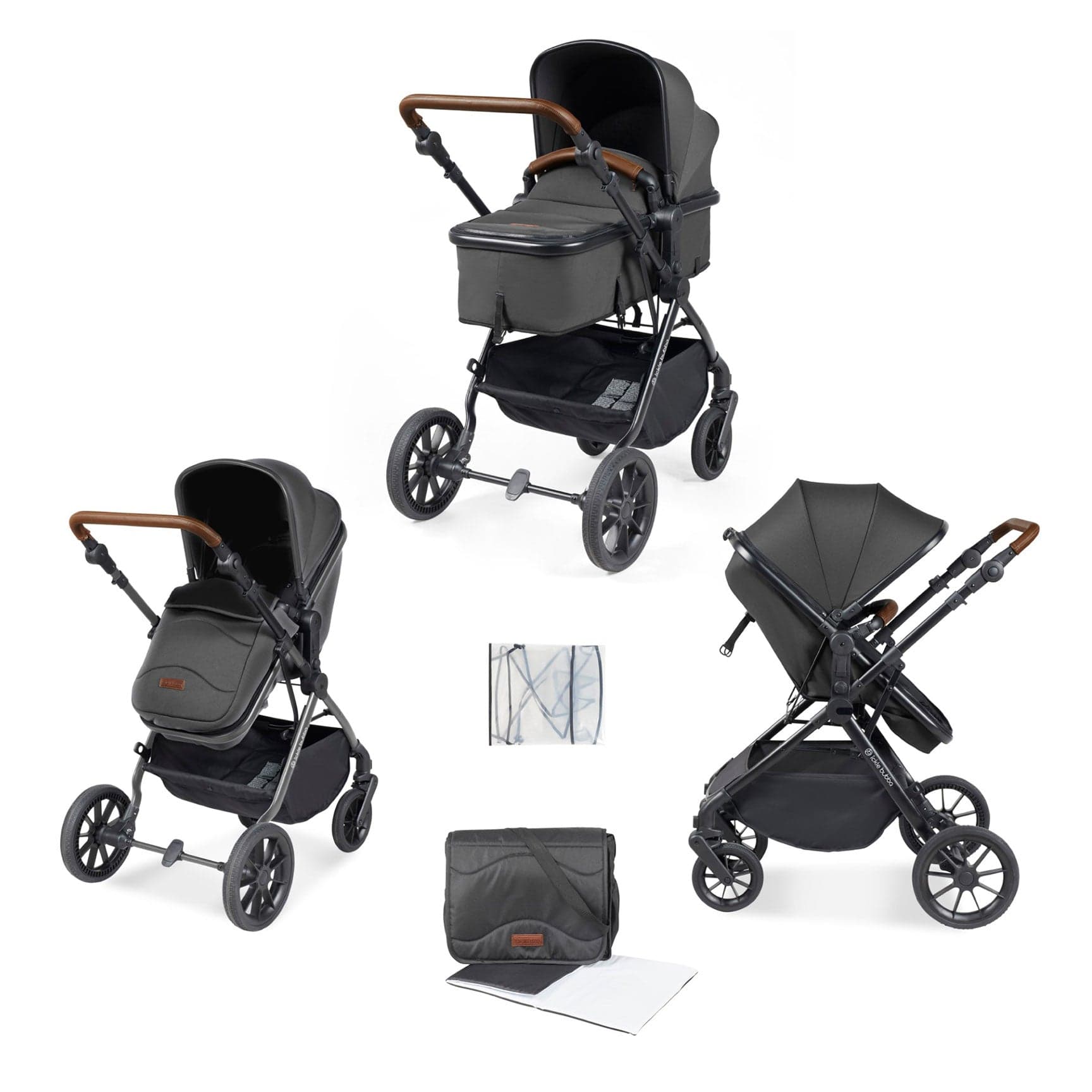 Ickle Bubba Cosmo 2 in 1 Plus Carrycot & Pushchair in Black/Graphite Grey Travel Systems