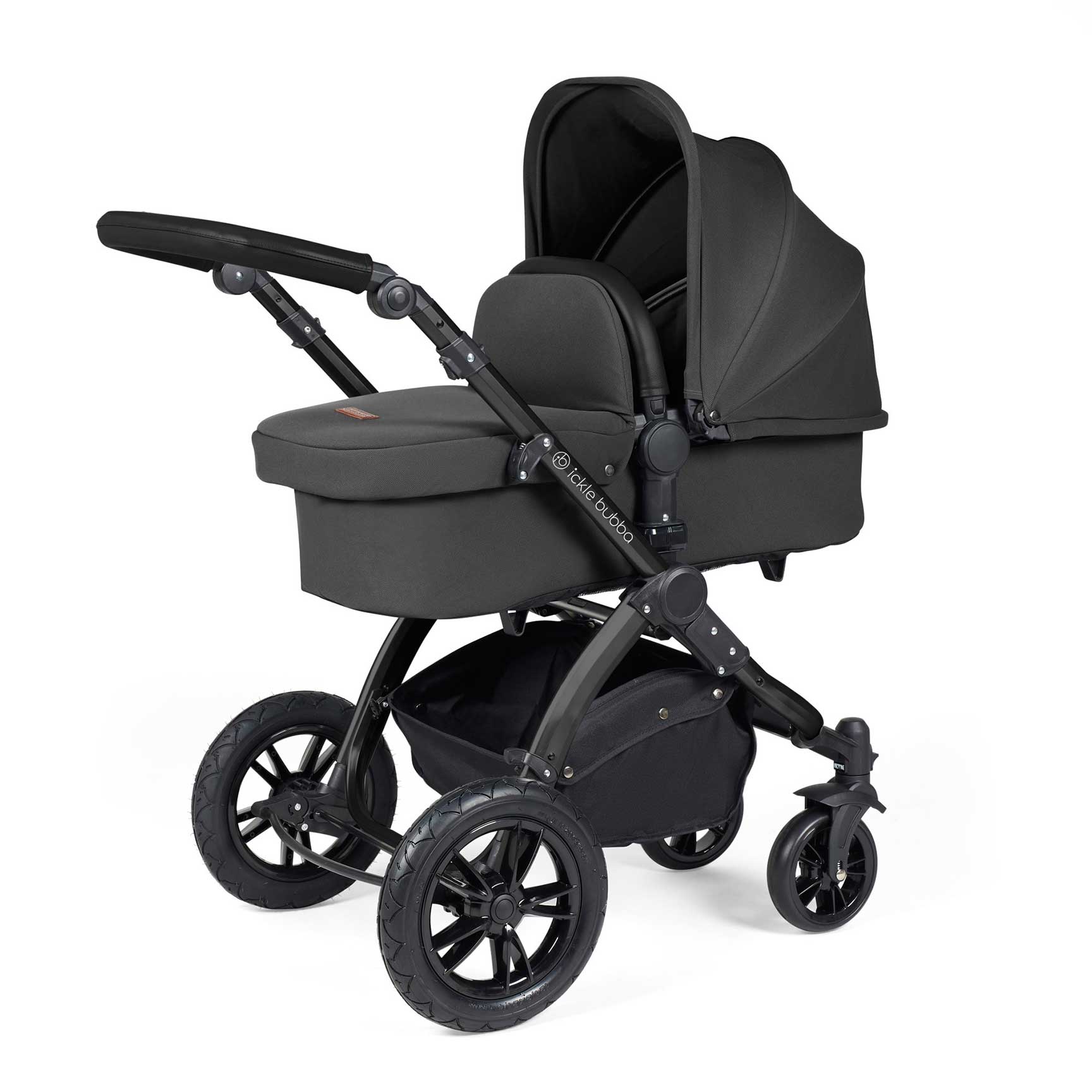 Ickle Bubba Stomp Luxe 2-in-1 Plus Pushchair & Carrycot in Black/Charcoal Grey/Black Travel Systems 10-003-001-206 5056515026214