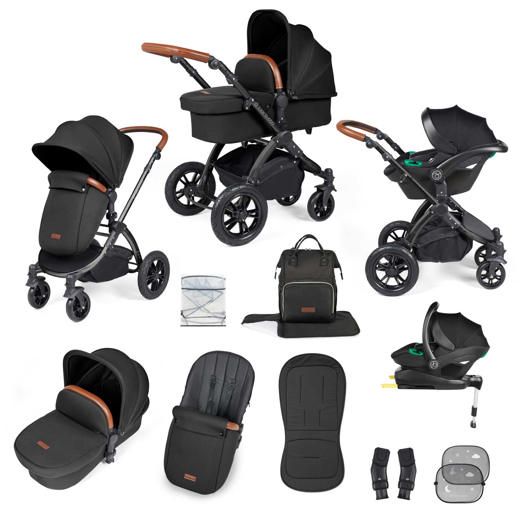 Ickle Bubba Stomp Luxe All-in-One Travel System with Isofix Base in Black/Midnight/Tan Travel Systems 10-011-300-203 5056515026429