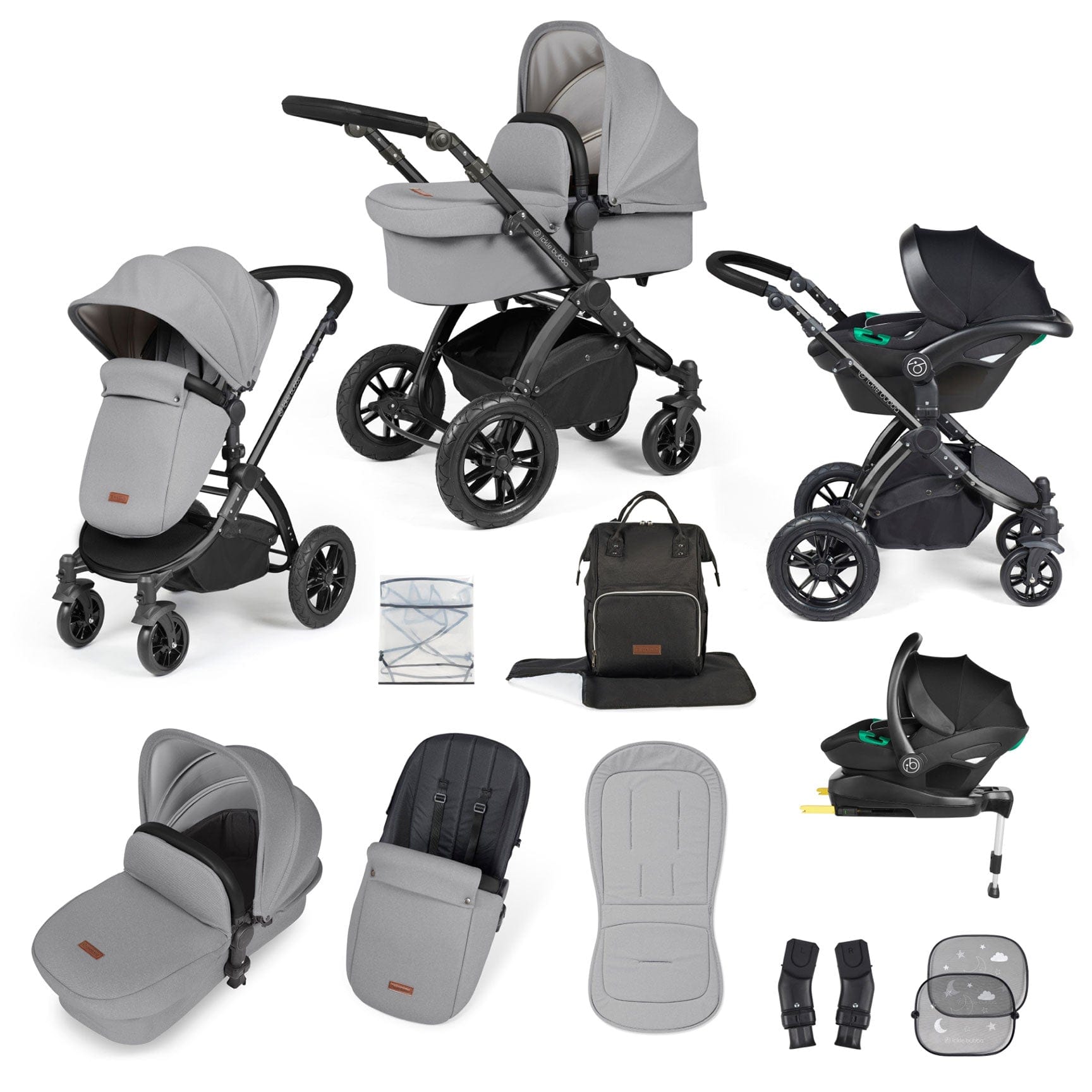 Ickle Bubba Stomp Luxe All-in-One Travel System with Isofix Base in Black/Pearl Grey/Black Travel Systems 10-011-300-210 5056515026474