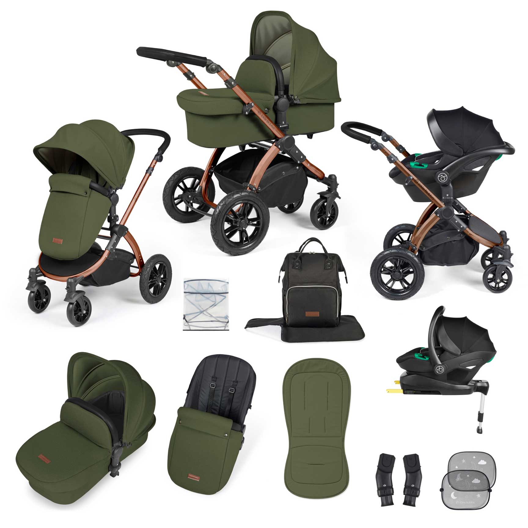 Ickle Bubba Stomp Luxe All-in-One Travel System with Isofix Base in Black/Woodland/Black Travel Systems 10-011-300-138 5056515026511