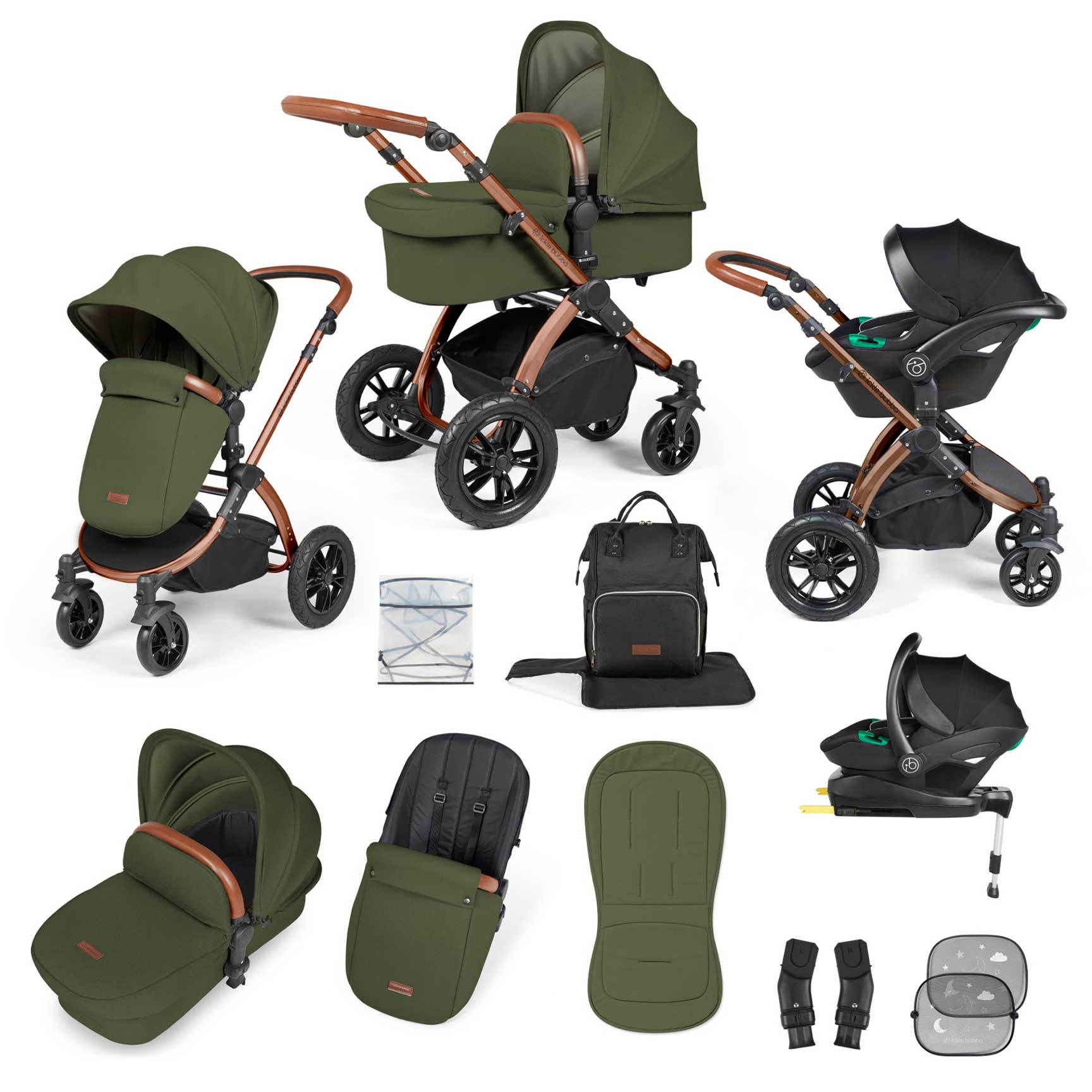 Ickle Bubba Stomp Luxe All-in-One Travel System with Isofix Base in Black/Woodland/Tan Travel Systems 10-011-300-137 5056515026504