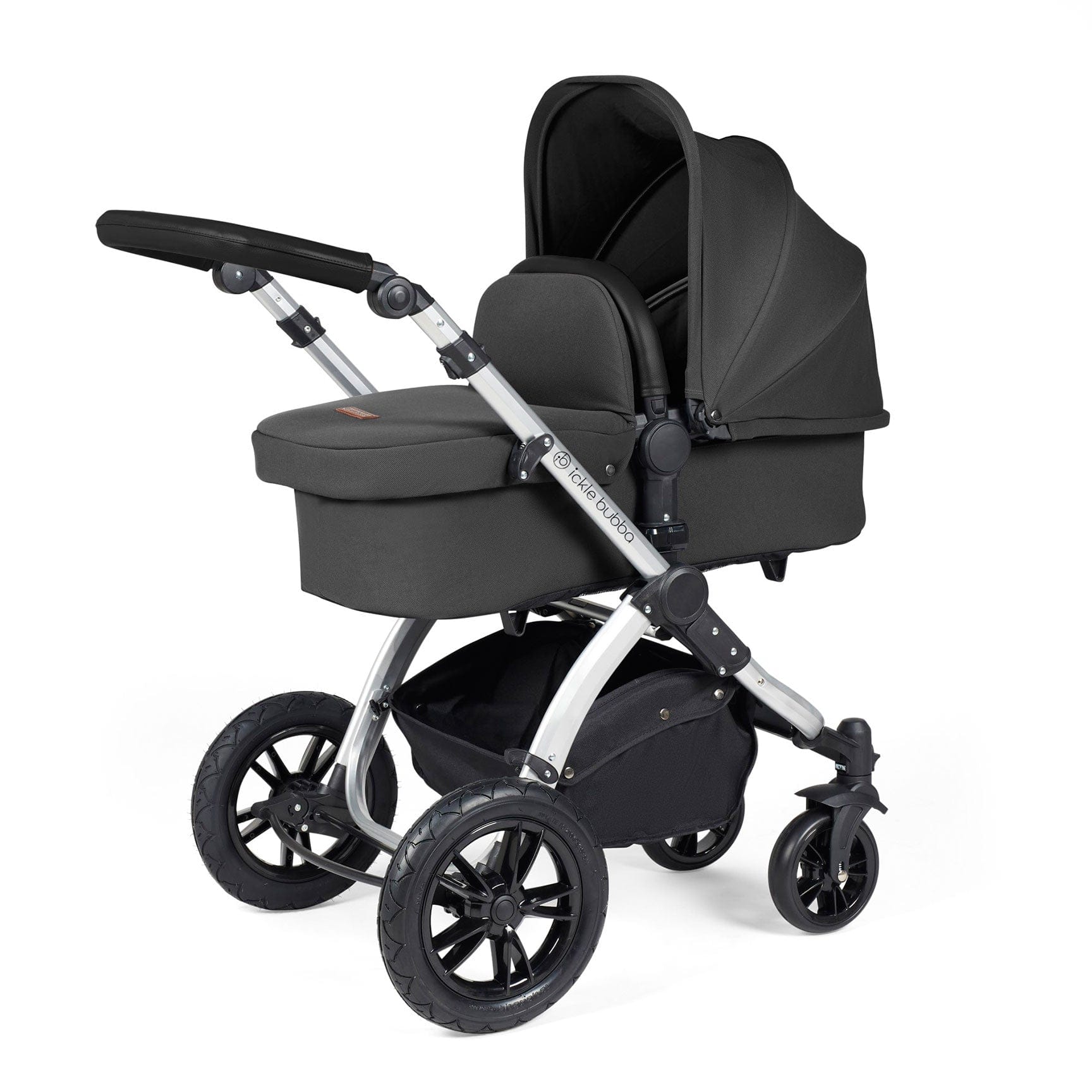 Ickle Bubba Stomp Luxe All-in-One Travel System with Isofix Base in Silver/Charcoal Grey/Black Travel Systems 10-011-300-254 5056515026559
