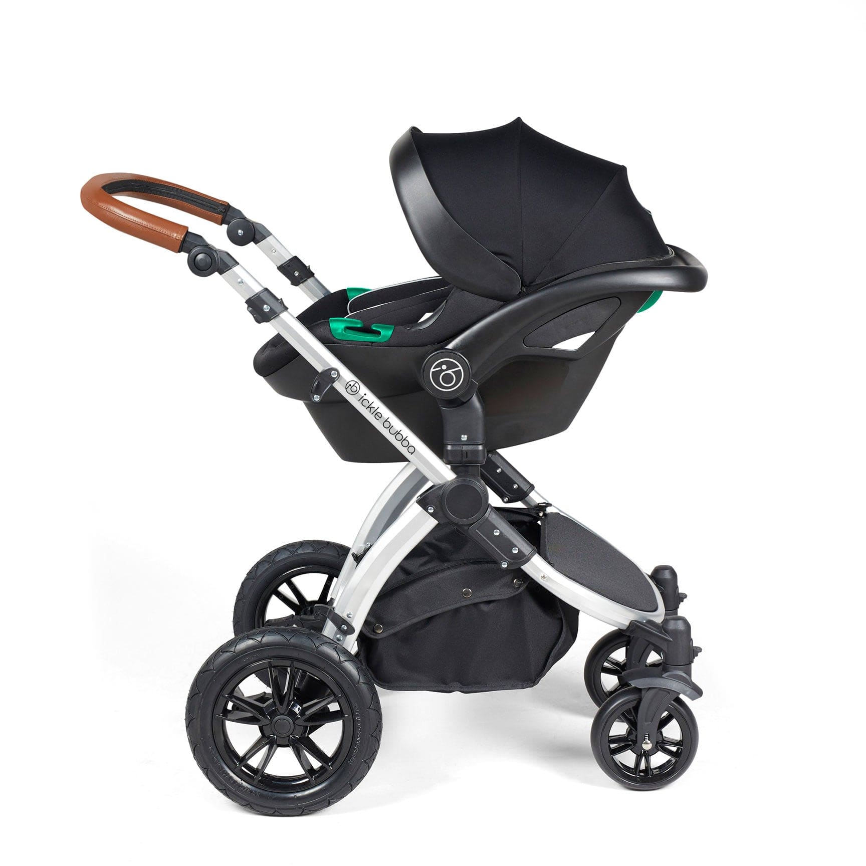 Ickle Bubba Stomp Luxe All-in-One Travel System with Isofix Base in Silver/Charcoal Grey/Tan Travel Systems 10-011-300-255 5056515026542