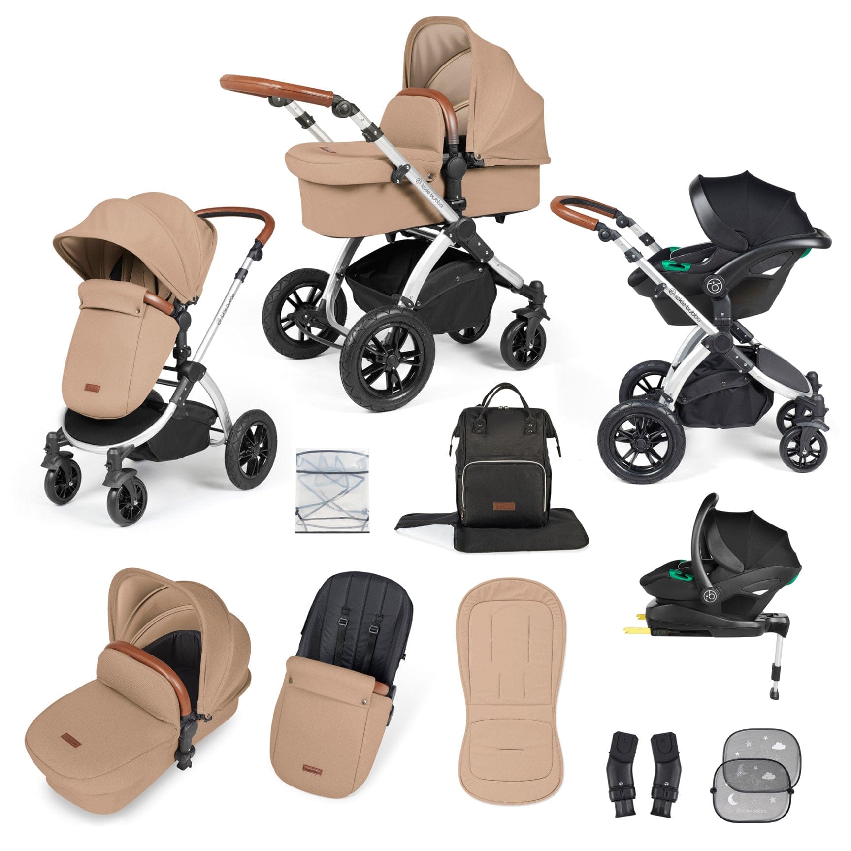 Ickle Bubba Stomp Luxe All-in-One Travel System with Isofix Base in Silver/Desert/Tan Travel Systems 10-011-300-258 5056515026580