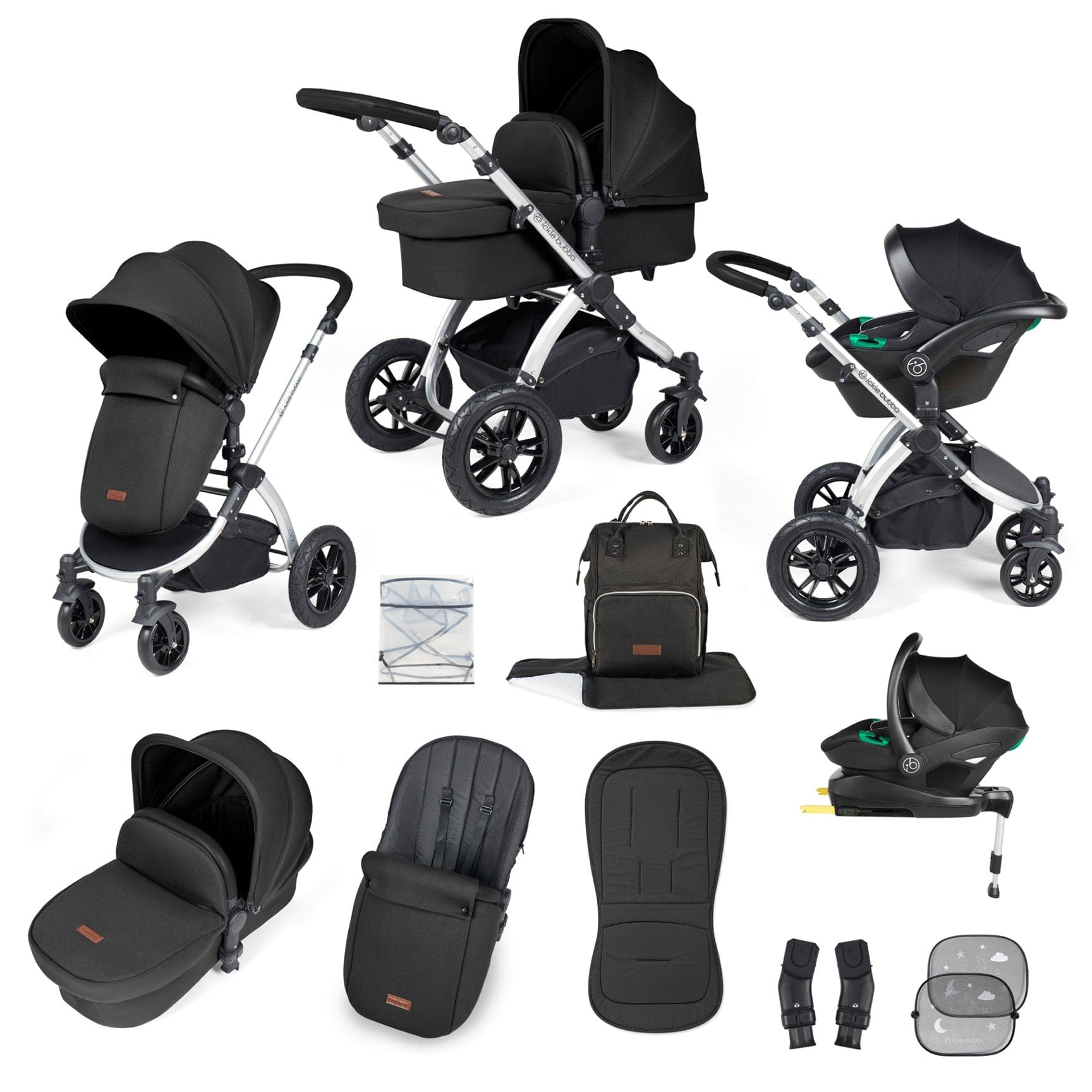 Ickle Bubba Stomp Luxe All-in-One Travel System with Isofix Base in Silver/Midnight/Black Travel Systems 10-011-300-249 5056515026535