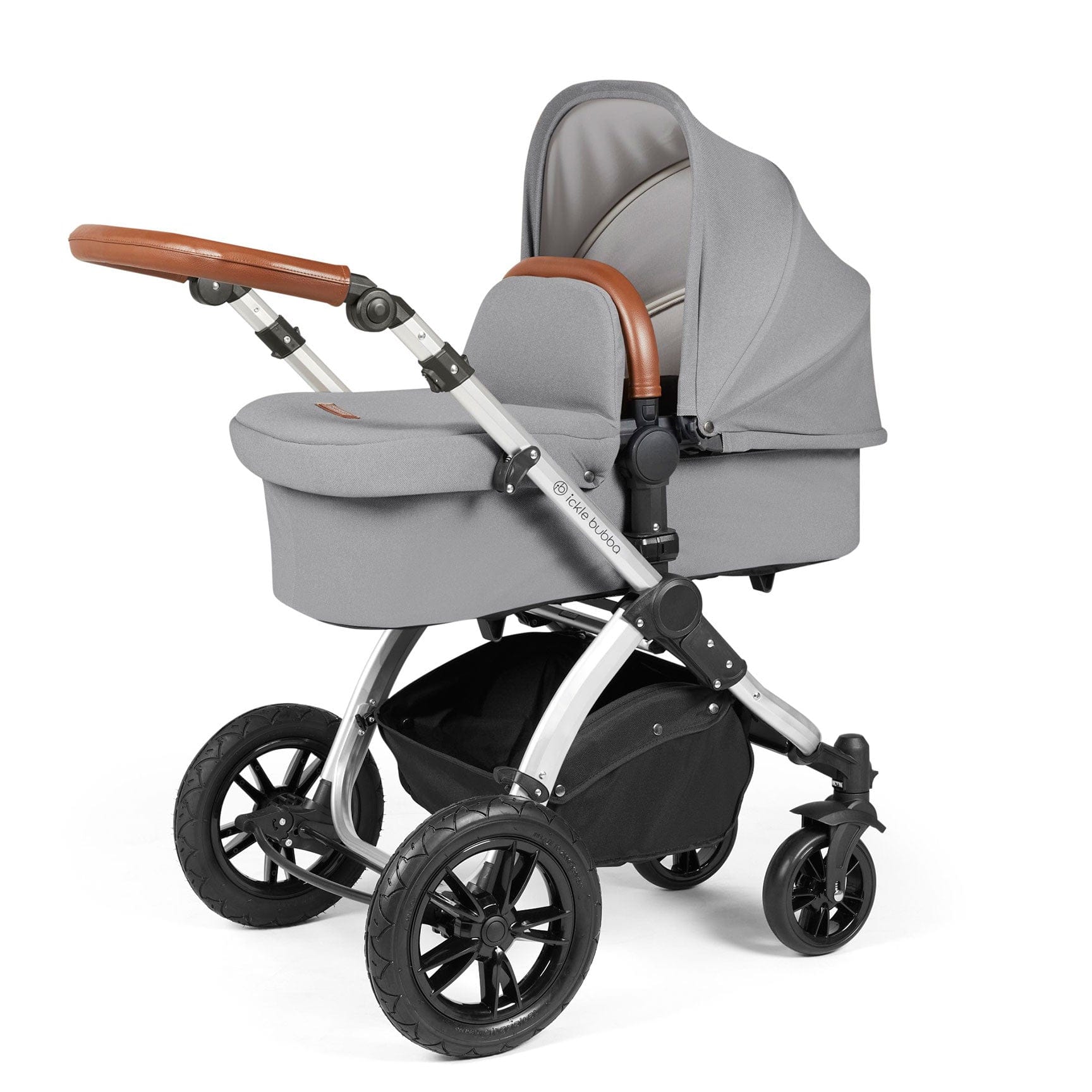 Ickle Bubba Stomp Luxe All-in-One Travel System with Isofix Base in Silver/Pearl Grey/Tan Travel Systems 10-011-300-260 5056515026566