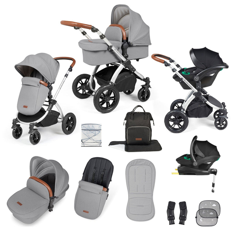 Ickle Bubba Stomp Luxe All-in-One Travel System with Isofix Base in Silver/Pearl Grey/Tan Travel Systems 10-011-300-260 5056515026566