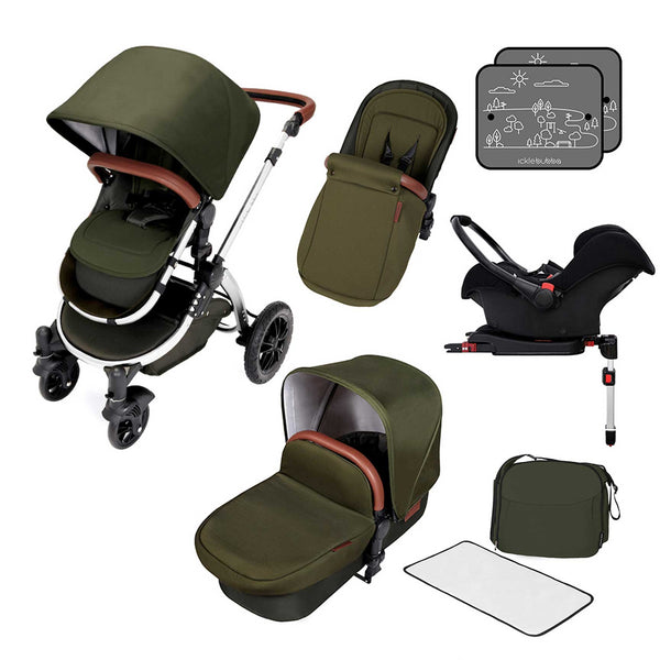 Ickle Bubba Stomp V4 Galaxy Travel System with ISOFIX Base Chrome/Woodland Travel Systems 10-004-200-029 0709016518713