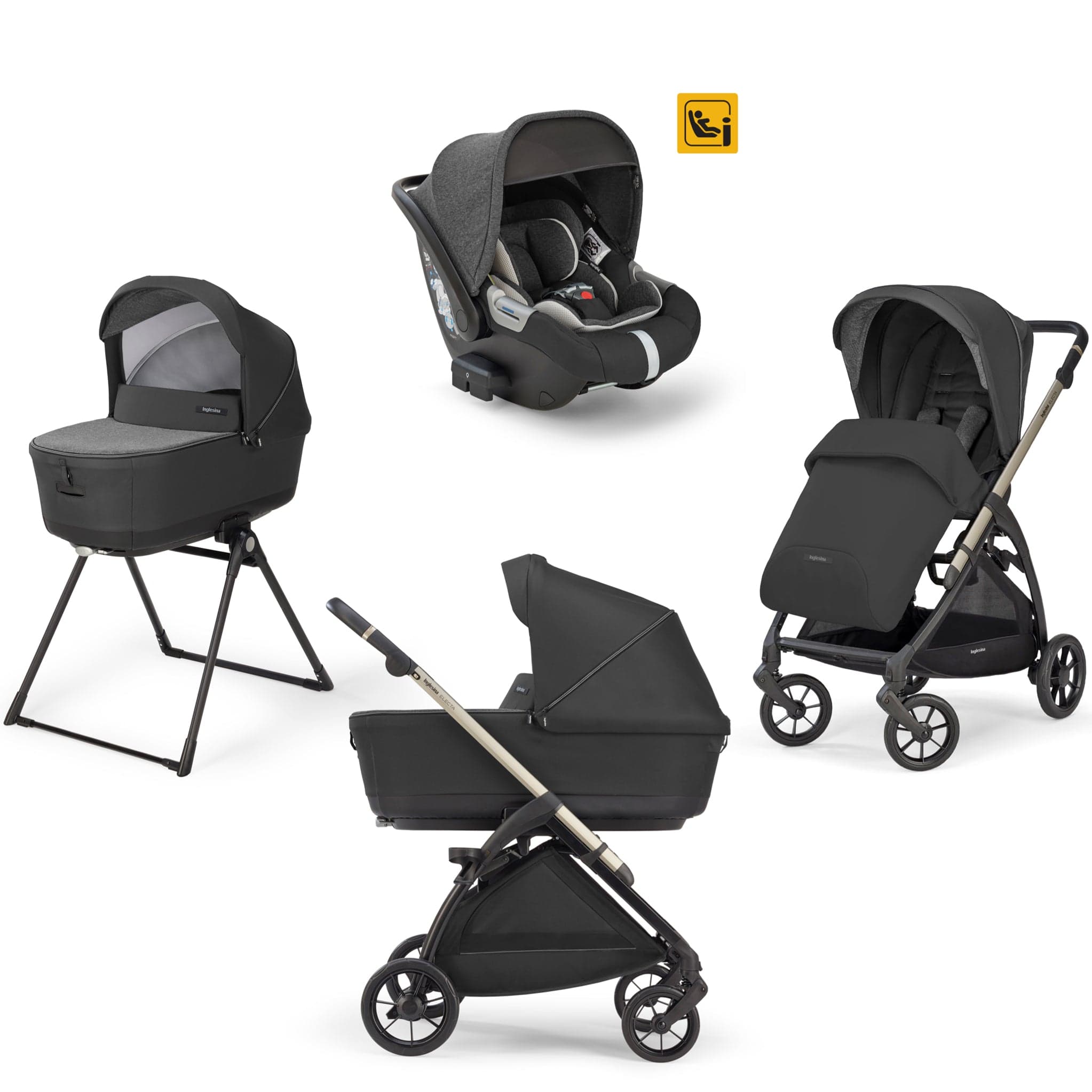 Inglesina Electa System Quattro in Upper Black with Darwin car seat and i-Size base Travel Systems ELC-UPP-BLK 8029448084160