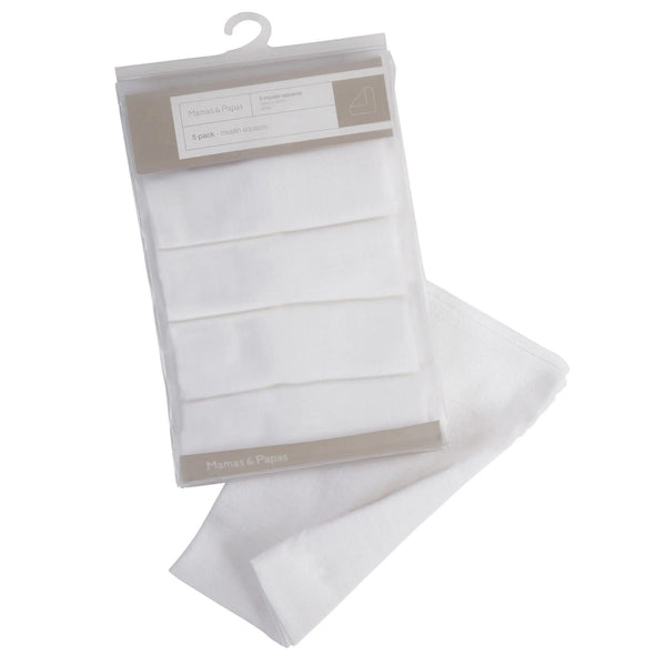 Mamas & Papas 5 Pack of Muslin Squares in White Muslins & Swaddling 723102700 5023133904576