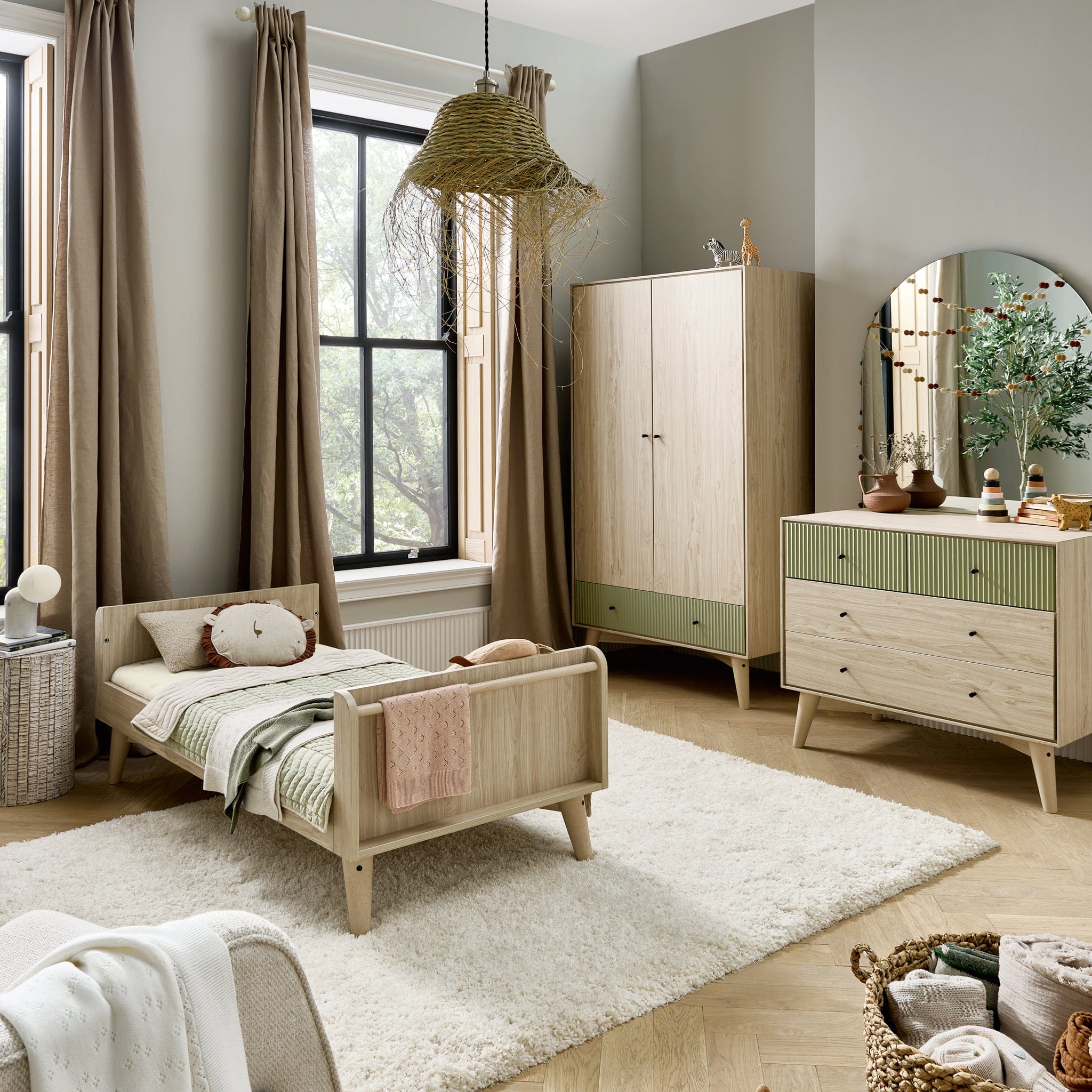 Mamas & Papas Coxley 3 Piece Cotbed Range in Natural/Olive Nursery Room Sets