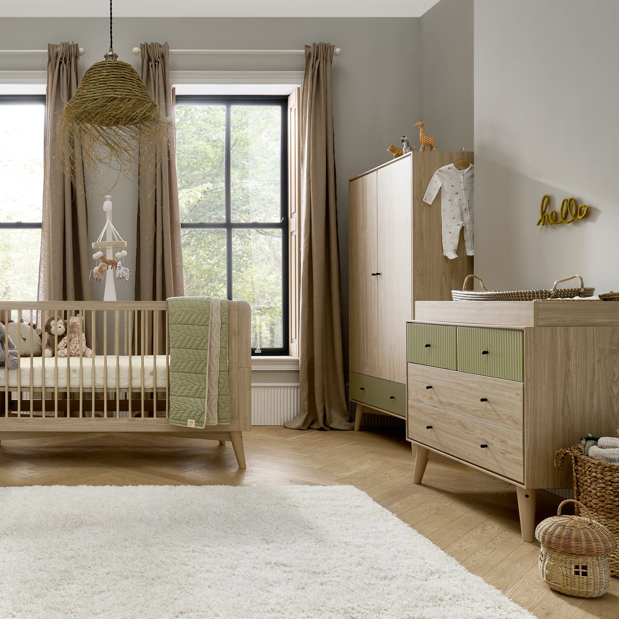 Mamas & Papas Coxley 3 Piece Cotbed Range in Natural/Olive Nursery Room Sets