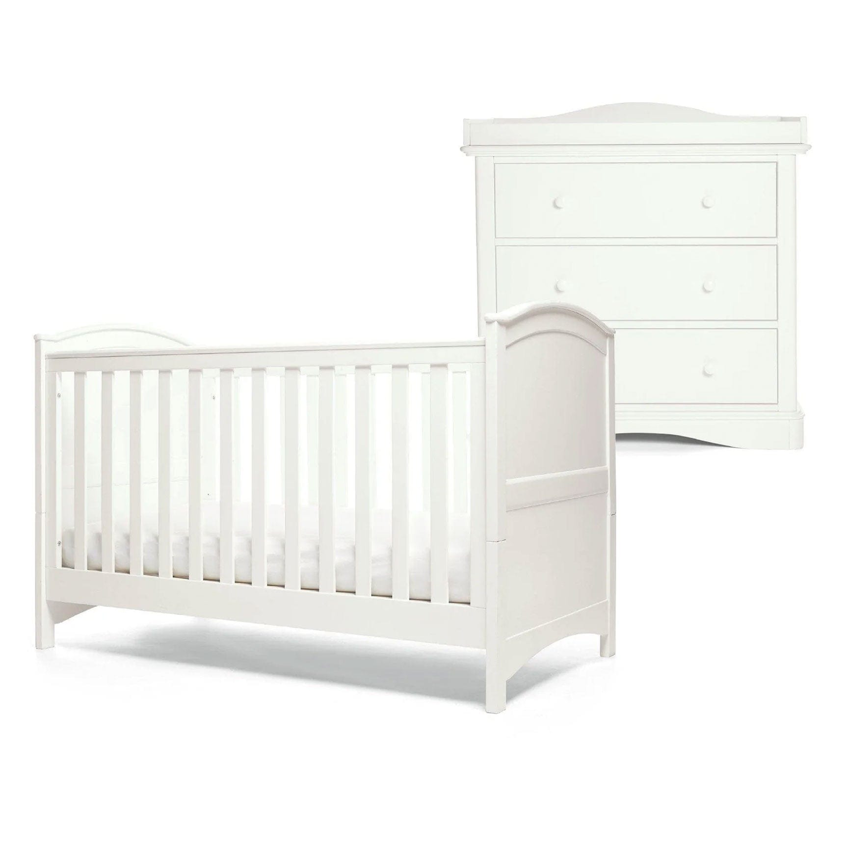 Mamas & Papas Flyn 2 Piece Cotbed and Dresser Changer Set in White Nursery Room Sets