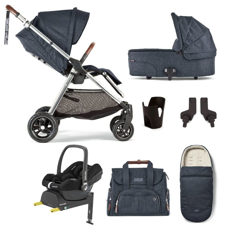 Mamas & Papas Flip XT³ 8 Piece Essentials Bundle with Car Seat in Navy Flannel Travel Systems 12556-NVY 5057232595991