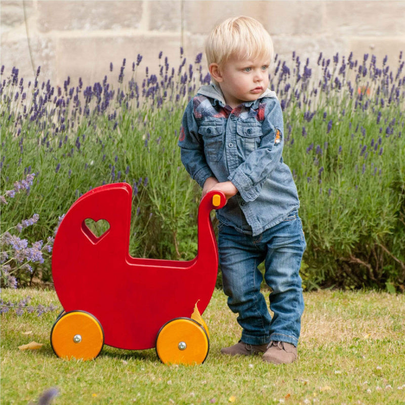 Moover Wooden Dolls Pram Red Push Along Toys MVPRAMR 5708062888035
