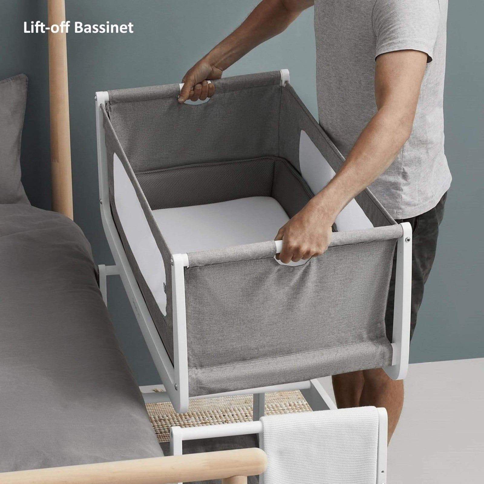 SnüzPod 4 Bedside Crib Dusk Grey Baby & Co Bristol