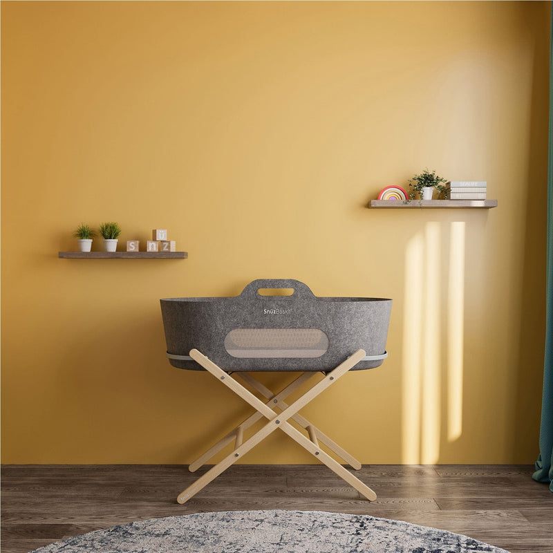 SnüzPod Baskit with Pine Stand in Dark Grey Moses Baskets & Stands FSB001AA