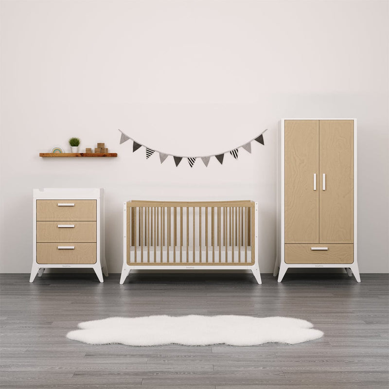 SnuzFino 3 Piece Nursery Furniture Set in White Natural Nursery Room Sets FN027B
