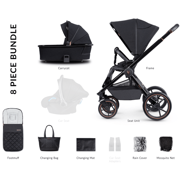 Venicci Tinum 2-in-1 Pram Special Edition Stylish Black Baby Prams 8170-STY-BLK