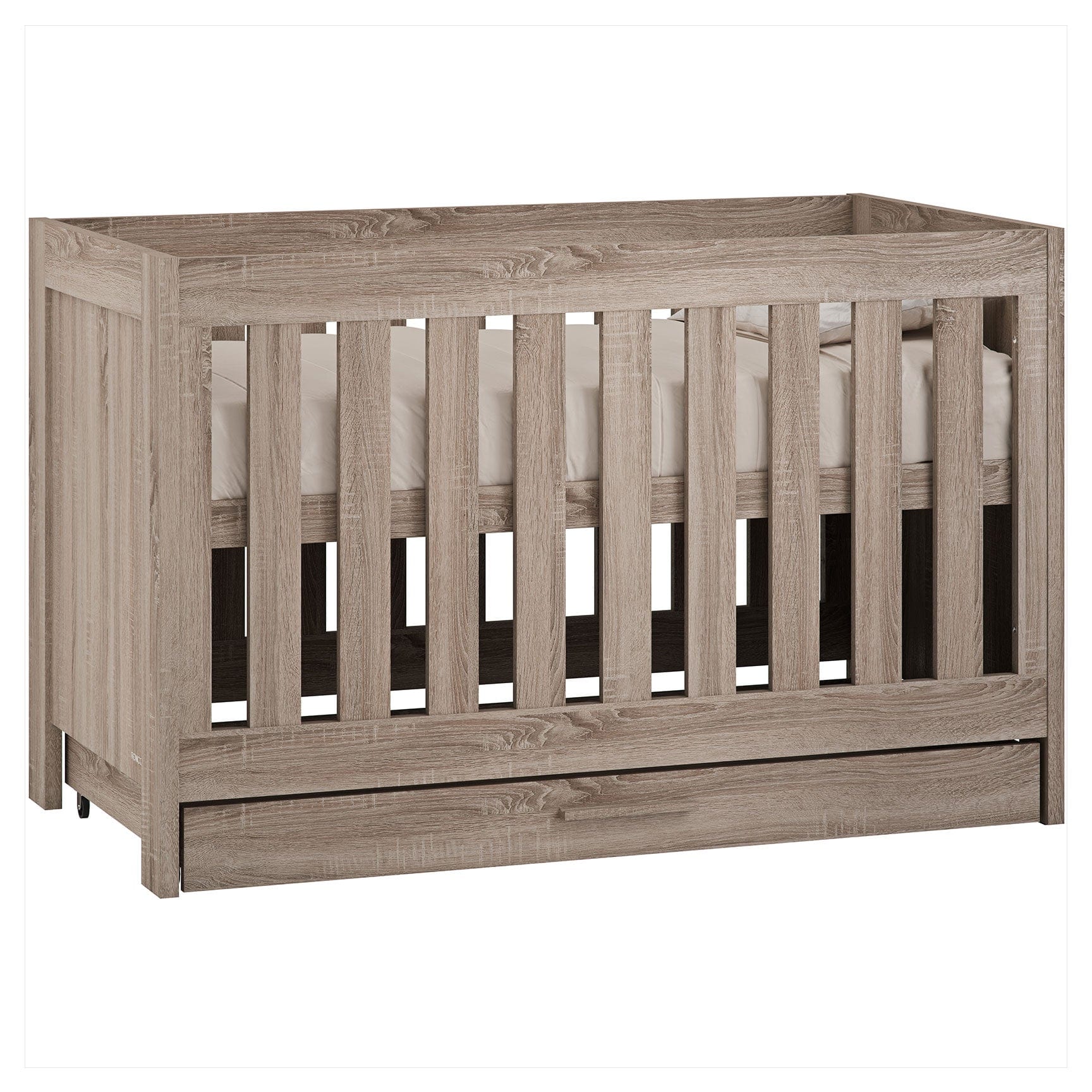 Venicci Forenzo Cot Bed with Drawer in Truffle Oak Cot Beds