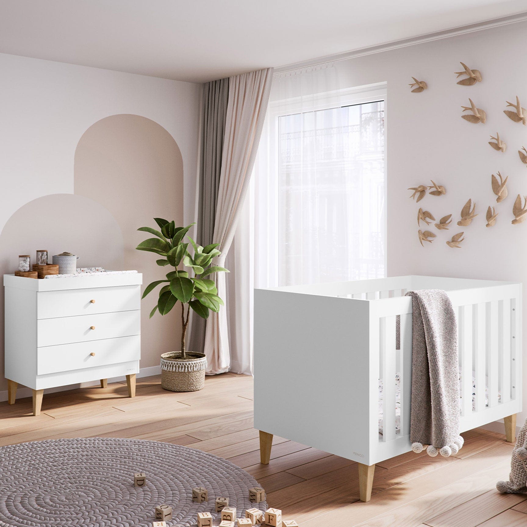 Venicci Saluzzo 2 Piece Dresser Roomset in Premium White Nursery Room Sets