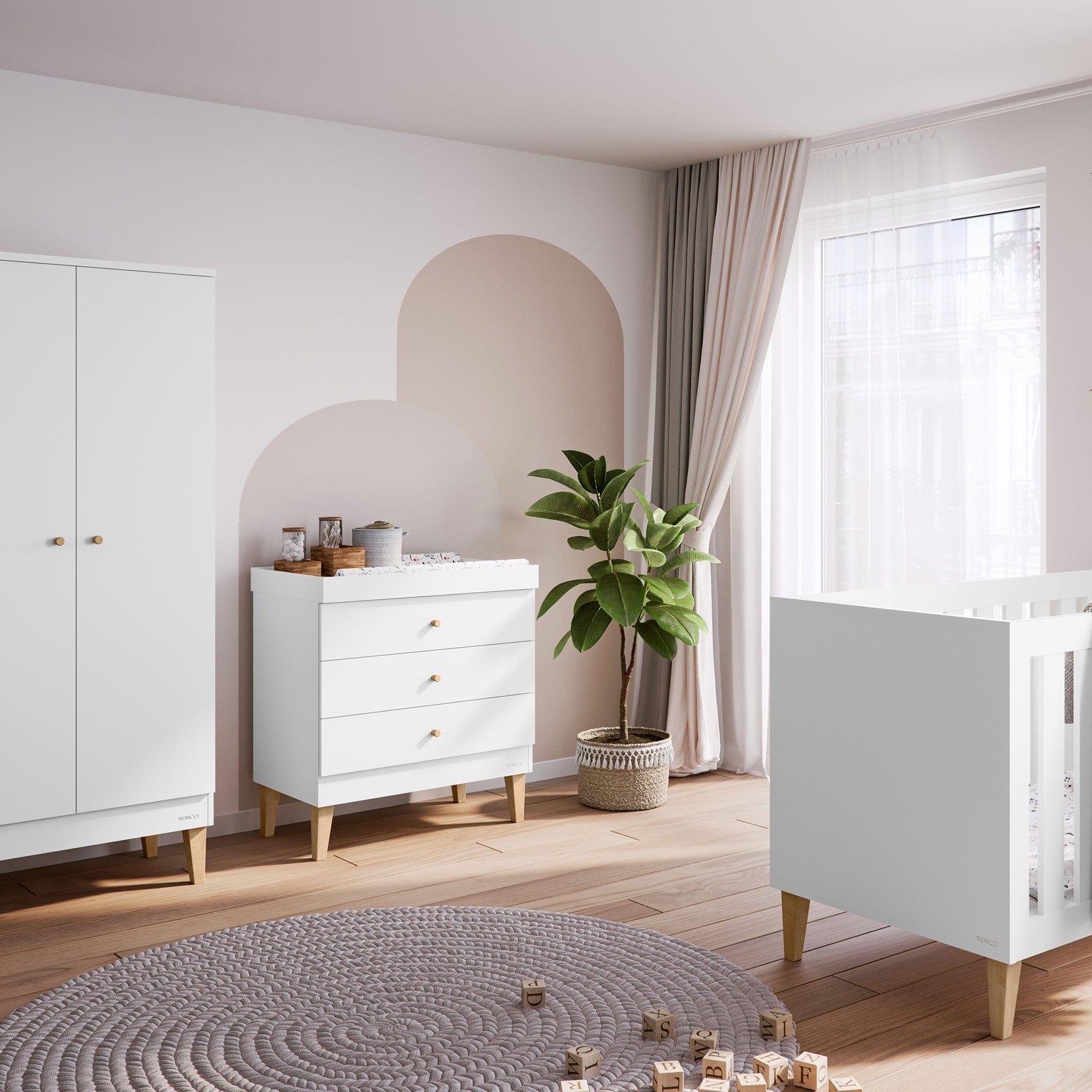 Venicci Saluzzo 2 Piece Wardrobe Roomset in Premium White Nursery Room Sets
